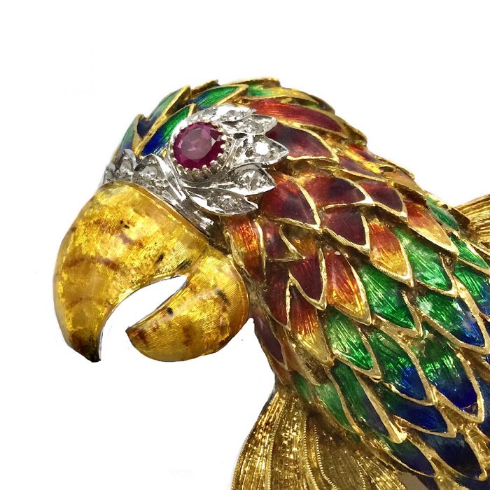 Vintage Gold Brosche Papagei um 1960